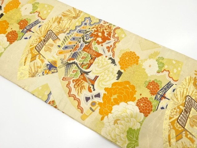 JAPANESE KIMONO / ANTIQUE MARU OBI (MATERIALS) / WOVEN CRANE / CHINESE